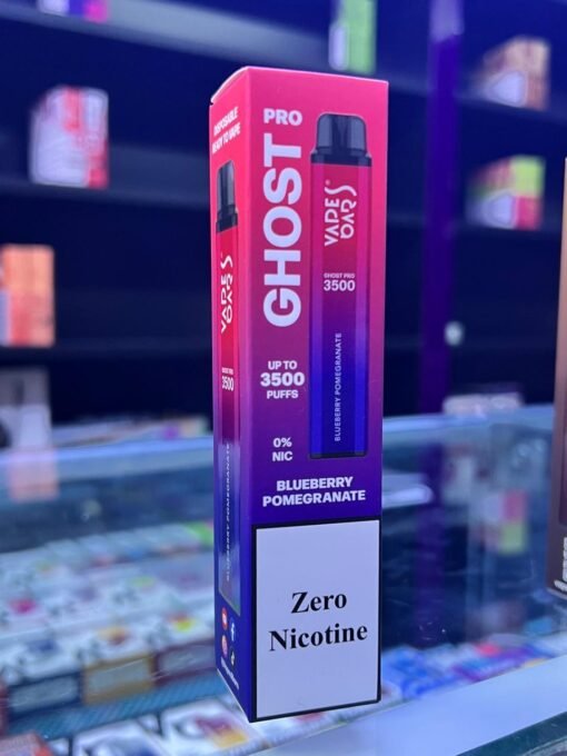 Blueberry Pomegranate Ghost Pro Vape Bar, zero nicotine, disposable with 3500 puffs, sleek design.”