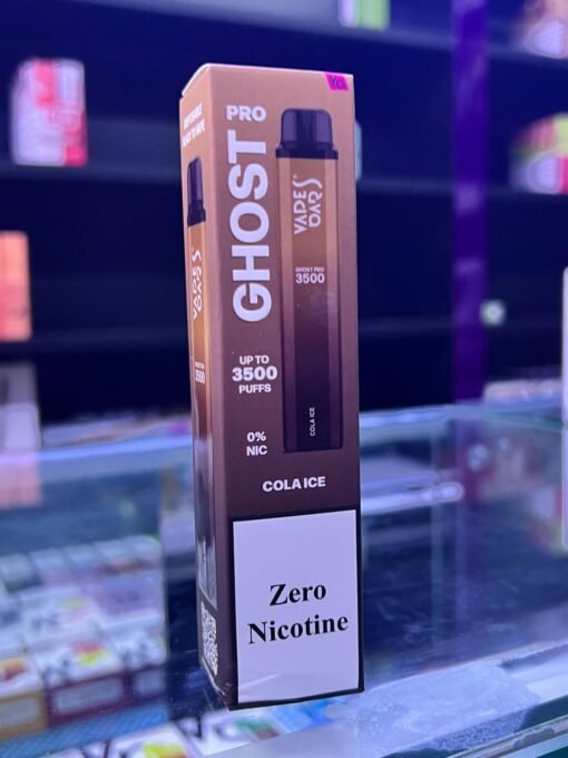 Cola Ice Ghost Pro Vape Bar with zero nicotine, 3500 puffs, and sleek disposable design.