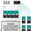 Pack of JUUL Mint-flavored pods, 18MG nicotine strength, with sleek black and green packaging."