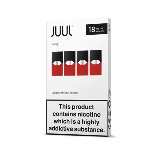 Pack of 4 Juul Berry pods with 18mgml nicotine strength, compatible with Juul devices